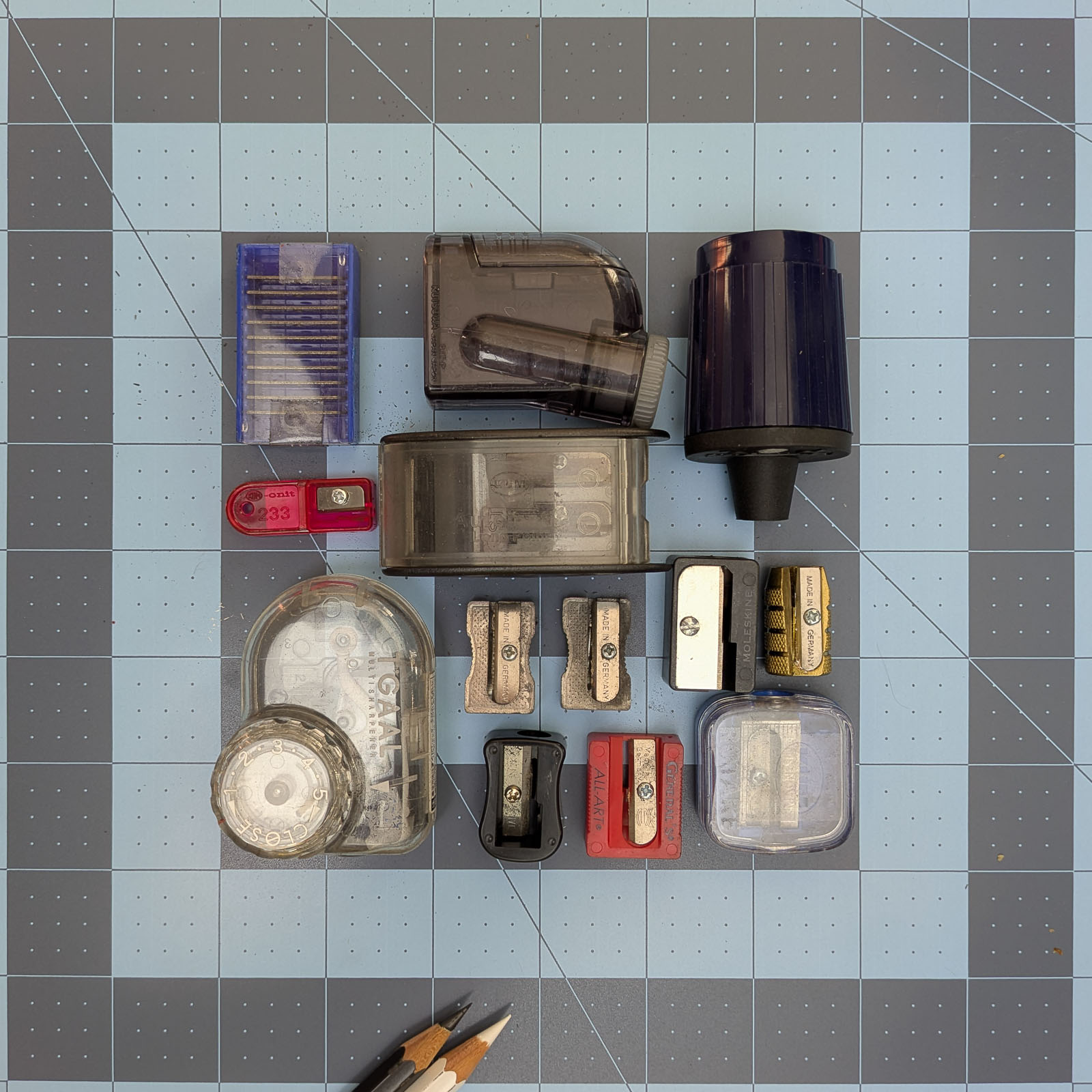 12 different pencil sharpeners and replacement blades